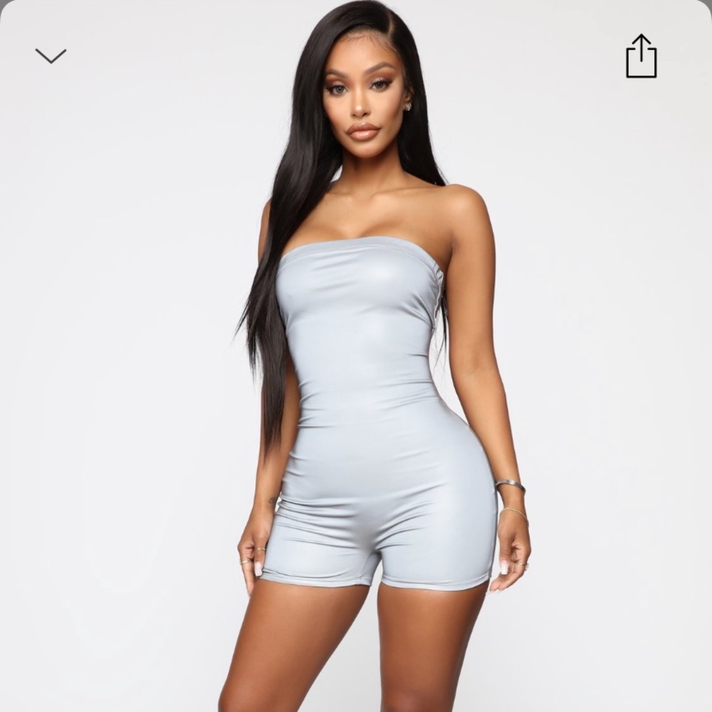 Fashion Nova Reflective Romper - Silver (XS)